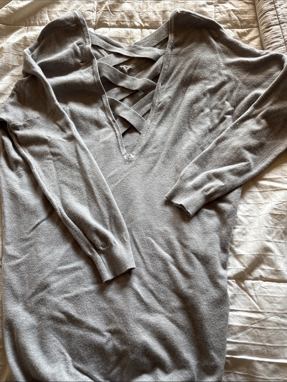 Dreamers Gray Crisscross V-Neck Sweater